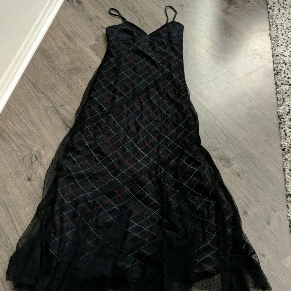 Gorgeous, long, dark, plaid slip dress.